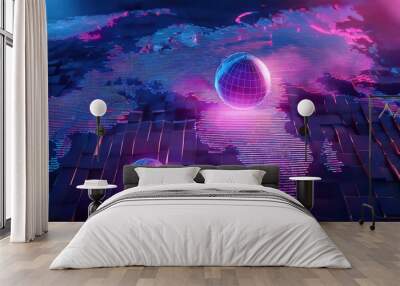 Digital Global World MapTechnology  background 3d rendering Wall mural